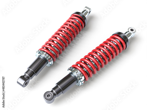 red car shock absorbers on the white background.