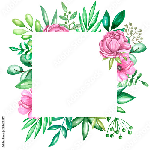Fototapeta Naklejka Na Ścianę i Meble -  Watercolor beautiful floral  frame
