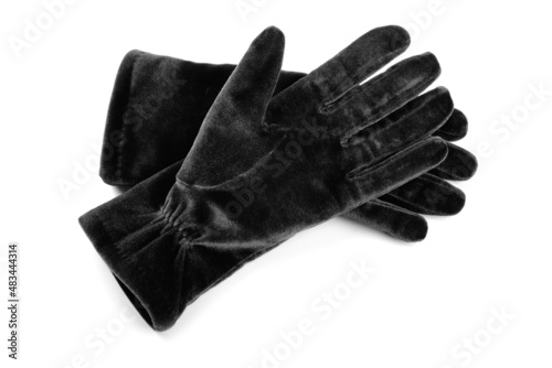 Dark gray velvet gloves.