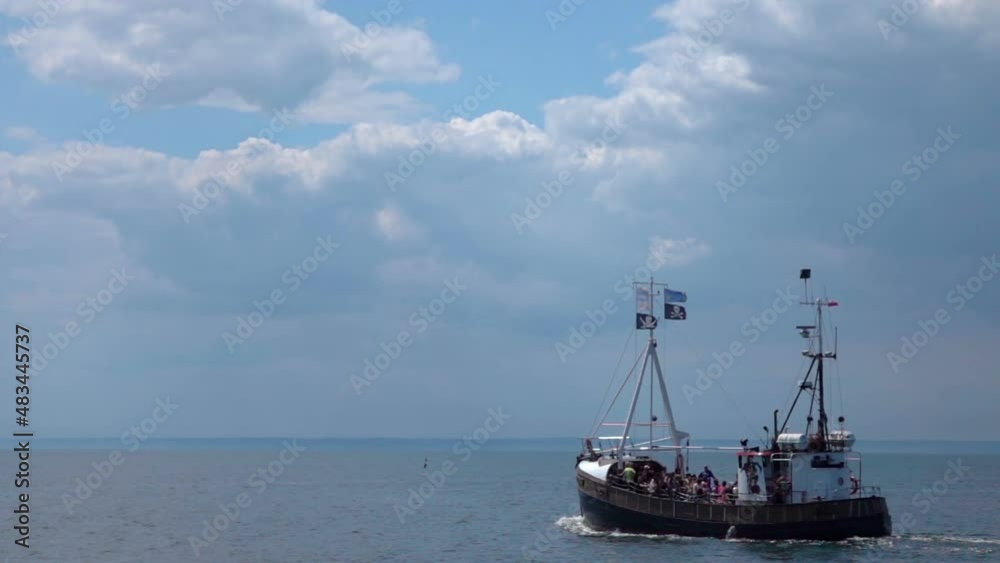 Sailing boat in the bay in slow motion 250fps