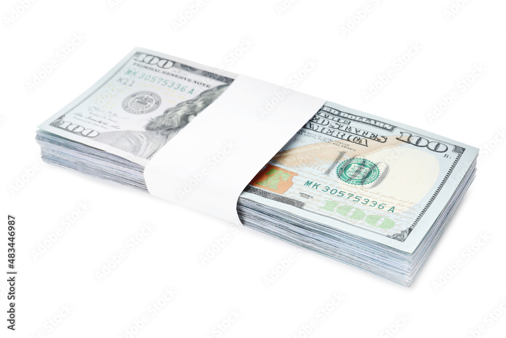 Bundle of dollar banknotes on white background. American national currency Bundle of dollar banknotes on white background. American national currency