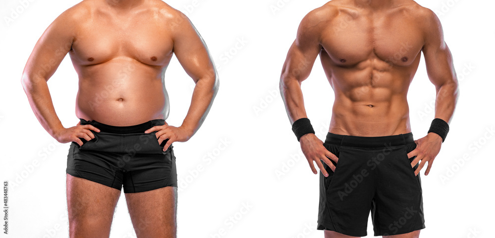 Before and After weight loss fitness transformation. Before and After weight loss fitness transformation.