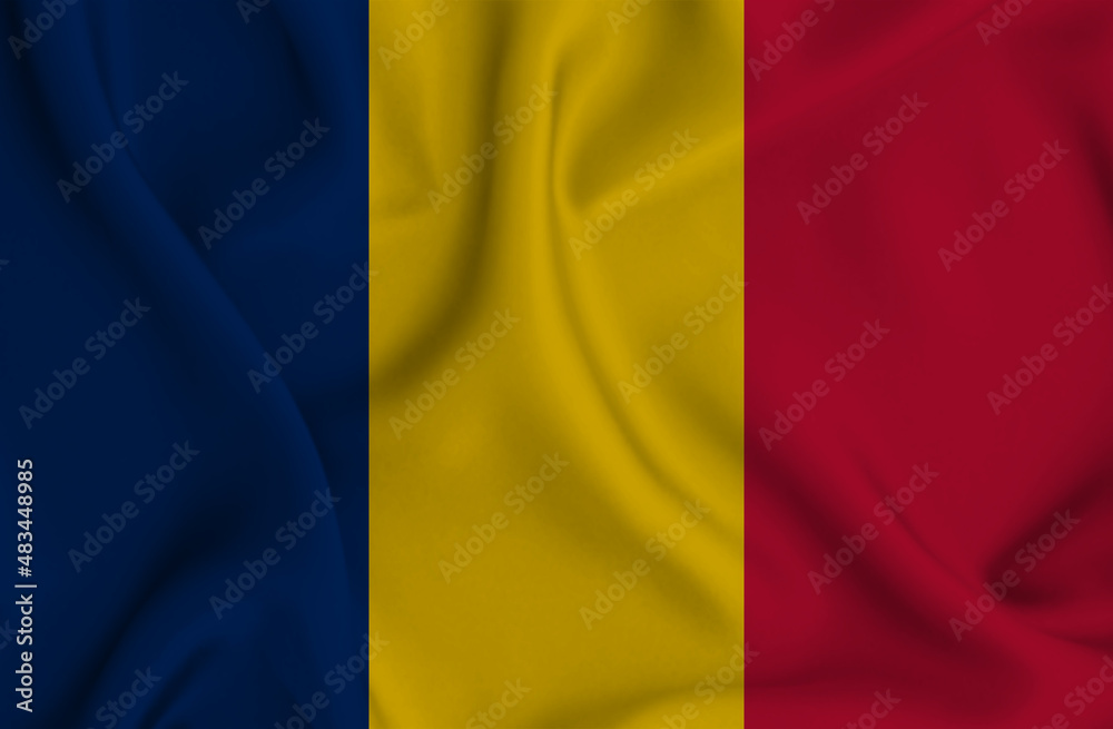 3D illustration of the flag of Chad waving in the wind.