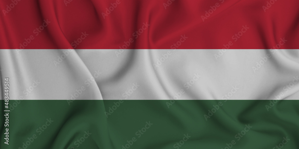 3D illustration of the flag of Hungary waving in the wind.