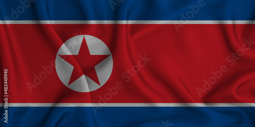 3D illustration of the flag of North Korea waving in the wind.
