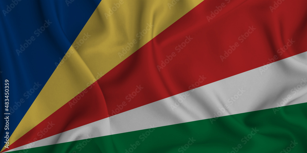 Fototapeta premium 3D illustration of the flag of Seychelles waving in the wind.