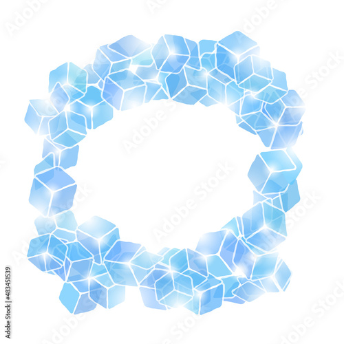 Ice Cubes for Drink on White Background. Blue Solid Crystal Set. Blue Cold Frame