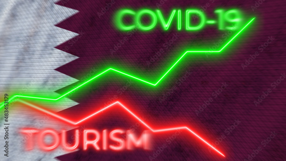 Qatar Flag and COVID-19 Coronavirus Tourism Neon Titles – 3D Illustration