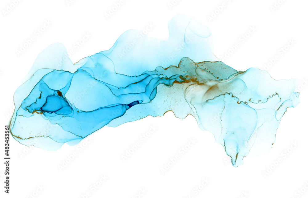 Blue fish marbled ink shape isolated on white