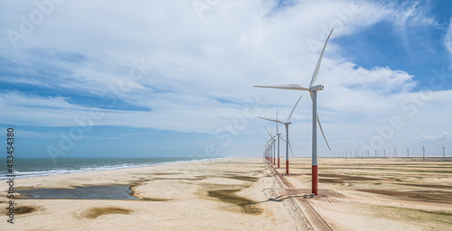 Wind turbins producing aeolian energy. Great concept of renewable, sustainable energy. photo