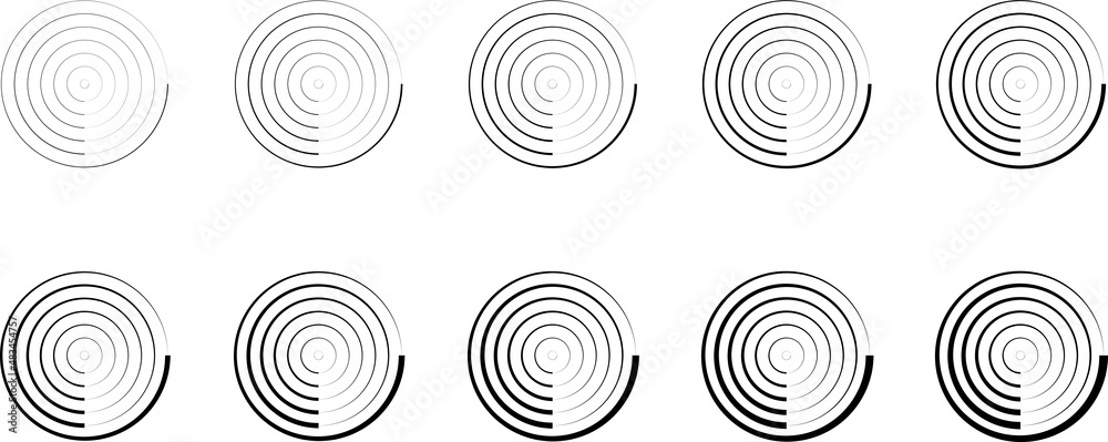 Set of black grunge circles shapes. linear circles. circles logo. Halftone circles. Sunburst element. Starburst, radial stripes Set of black grunge circles shapes. linear circles. circles logo. Halftone circles. Sunburst element. Starburst, radial stripes