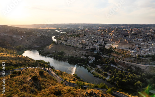 Aerial panoramic drone point of view historical city of Toledo. Spain © Alex Tihonov