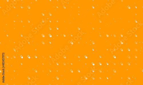 Seamless background pattern of evenly spaced white solo bobsleigh symbols of different sizes and opacity. Vector illustration on orange background with stars