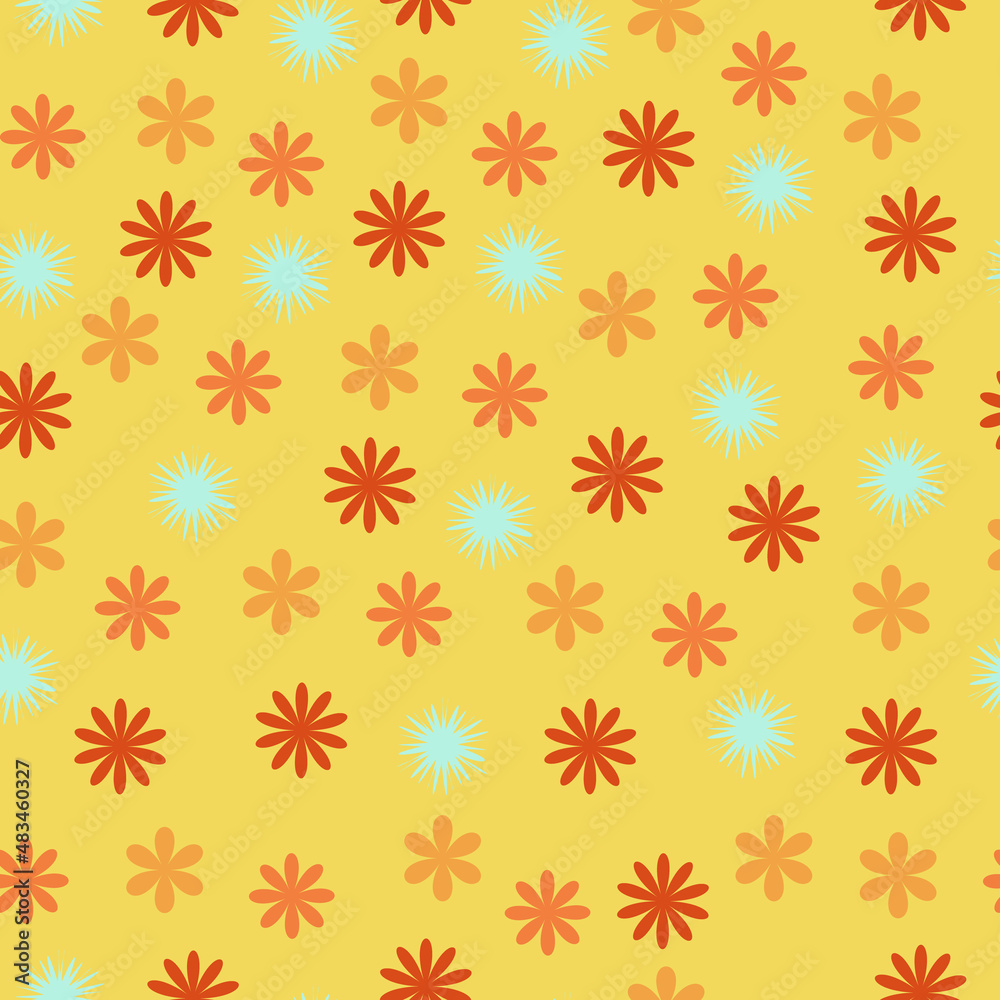 cute seamless pattern with flat flowers on a yellow background. childish cute abstract pattern for textile, fabric, wallpaper. autumn floral template cute seamless pattern with flat flowers on a yellow background. childish cute abstract pattern for textile, fabric, wallpaper. autumn floral template
