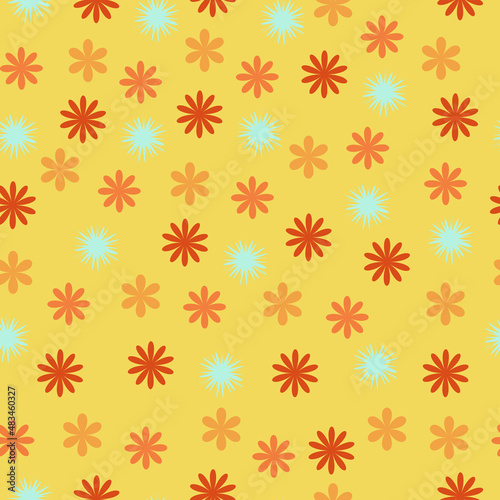 cute seamless pattern with flat flowers on a yellow background. childish cute abstract pattern for textile, fabric, wallpaper. autumn floral template