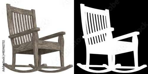 3D rendering illustration of an old rocking chair