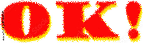 Burning fiery inscription "OK".  Volumetric three-dimensional figures with fiery brags along the contour. Vector. Ability to change to any size without loss of quality.