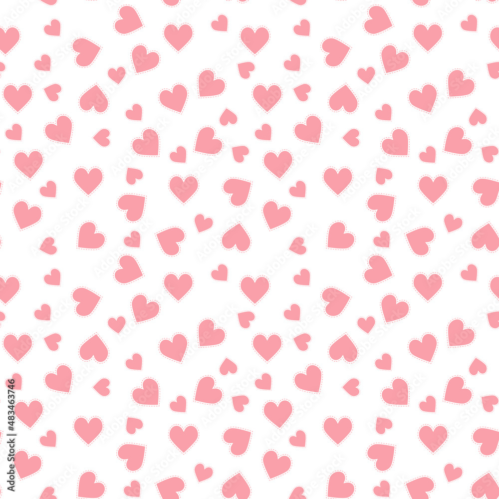 Seamless pattern of small pink hearts on a white background. Seamless pattern of small pink hearts on a white background.