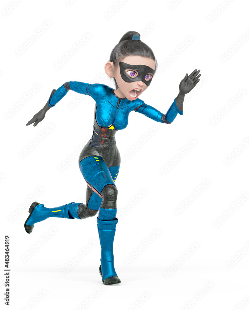 superheroine girl is running fast in white background superheroine girl is running fast in white background