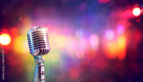 Sing - Microphone For Live Karaoke And Concert - Retro Mic With Defocused Abstract Background
