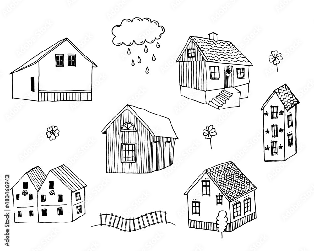 set of hand drawn vector houses set of hand drawn vector houses