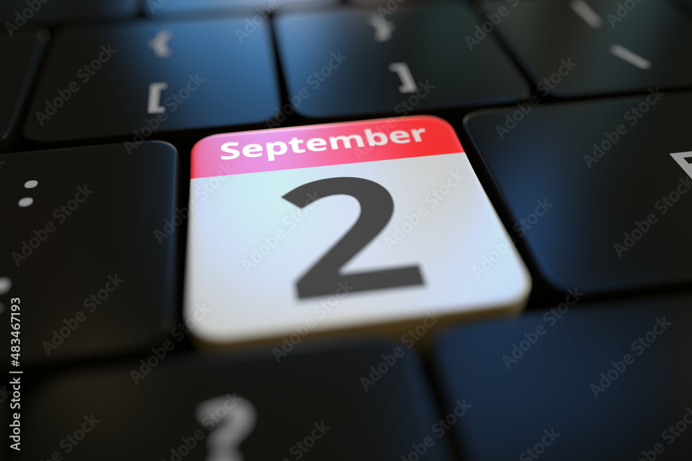 September 2 date on a keyboard key, 3d rendering September 2 date on a keyboard key, 3d rendering