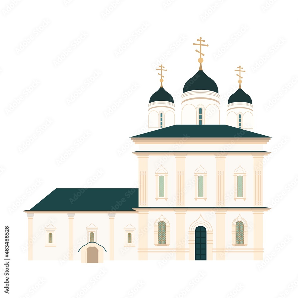 Isolate illustration of Orthodox Church. Russian Cathedral. Flat style. Vector illustration