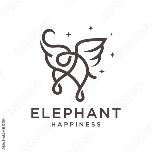 Elephant baby line outline logo design icon illustrations premium