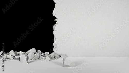 vertical break in a white wall