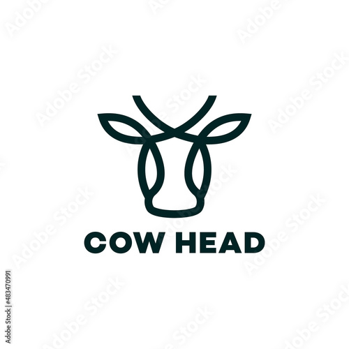 Cow head line outline retro vintage logo design illustration premium