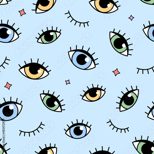 Doodle eyes, seamless background