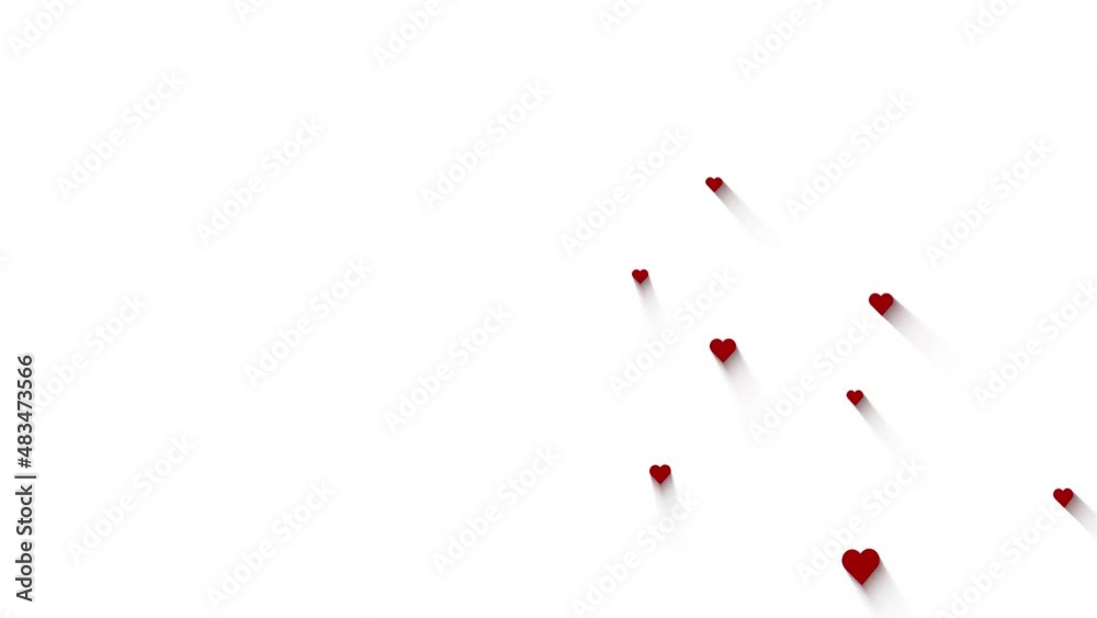 Red hearts with shadows gliding down on clean white copy space background valentine's day amour concept background.