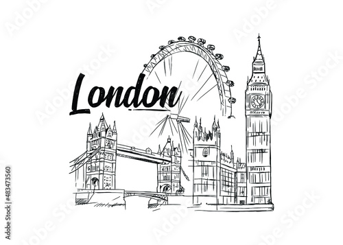 London cityscape in vector line art illustration