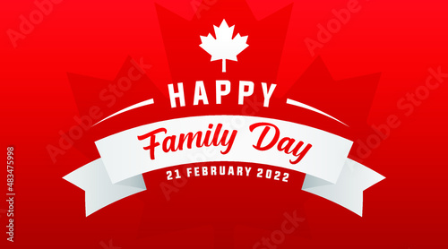 Happy family day canada 21 february 2022, modern creative banner, sign, design concept, social media, template with red text and canadian abstract background 