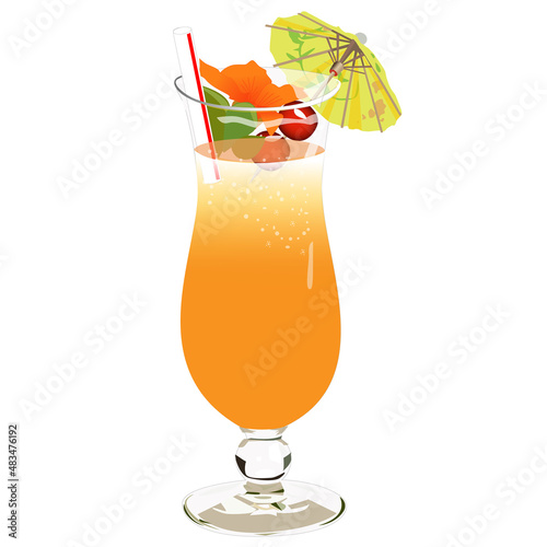 Conga cocktail con cerezas y sombrilla verde