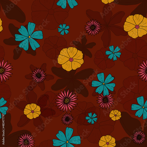 Retro floral Pattern on Burgundy 