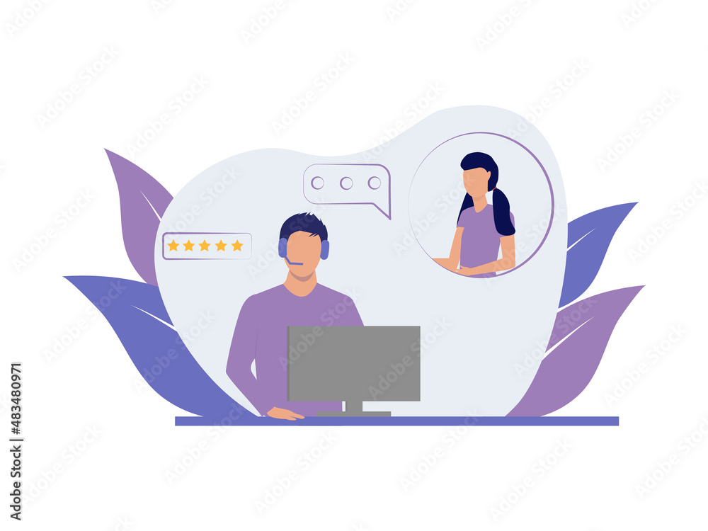Customer assistance, call center, hotline operator, consultant manager, technical support and customer service. Vector illustration