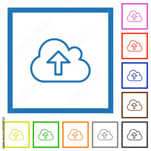 Cloud upload outline flat framed icons