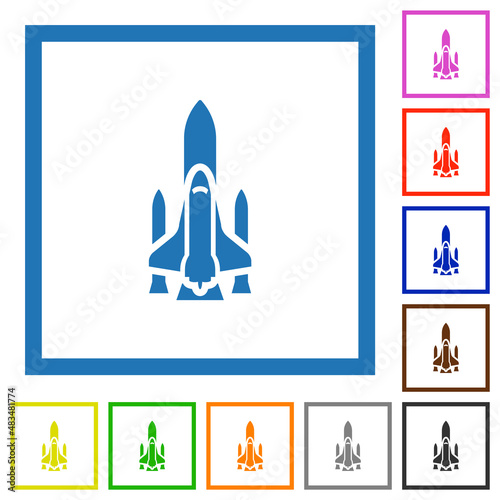 Space shuttle with launchers flat framed icons