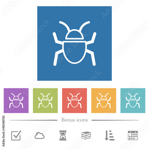 Bug outline flat white icons in square backgrounds