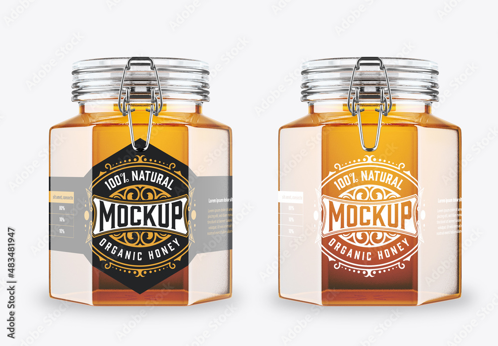 Hexagonal Honey Glass Jar Mockup Stock Template Adobe Stock