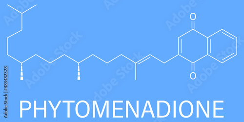 Vitamin K, K1, phylloquinone orphytomenadione molecule. Skeletal formula.
