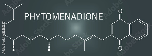 Vitamin K, K1, phylloquinone orphytomenadione molecule. Skeletal formula.