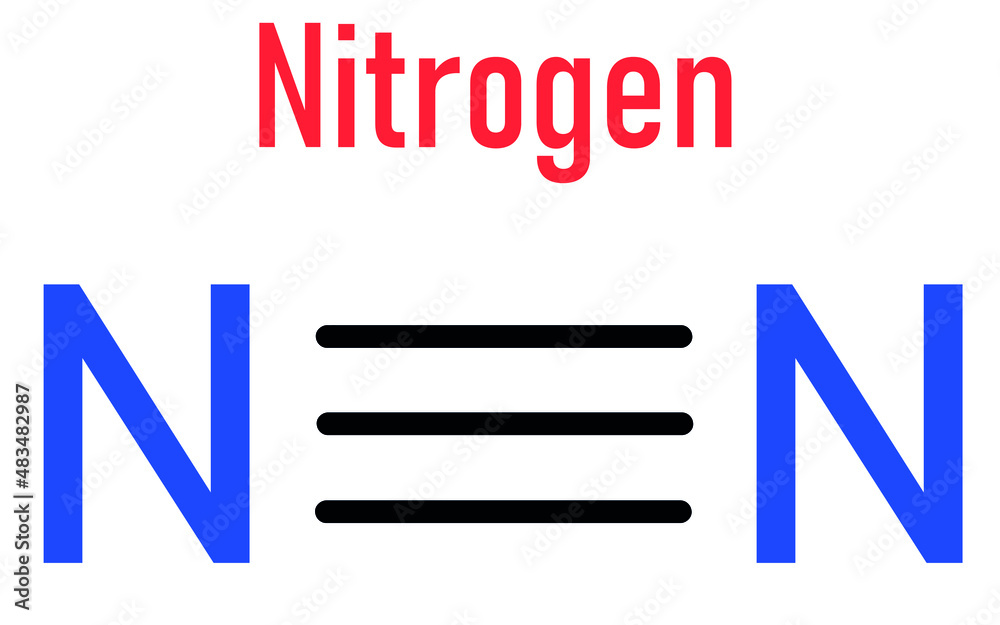 Elemental nitrogen N2 molecule. Nitrogen gas is the main component of the Earth's atmosphere