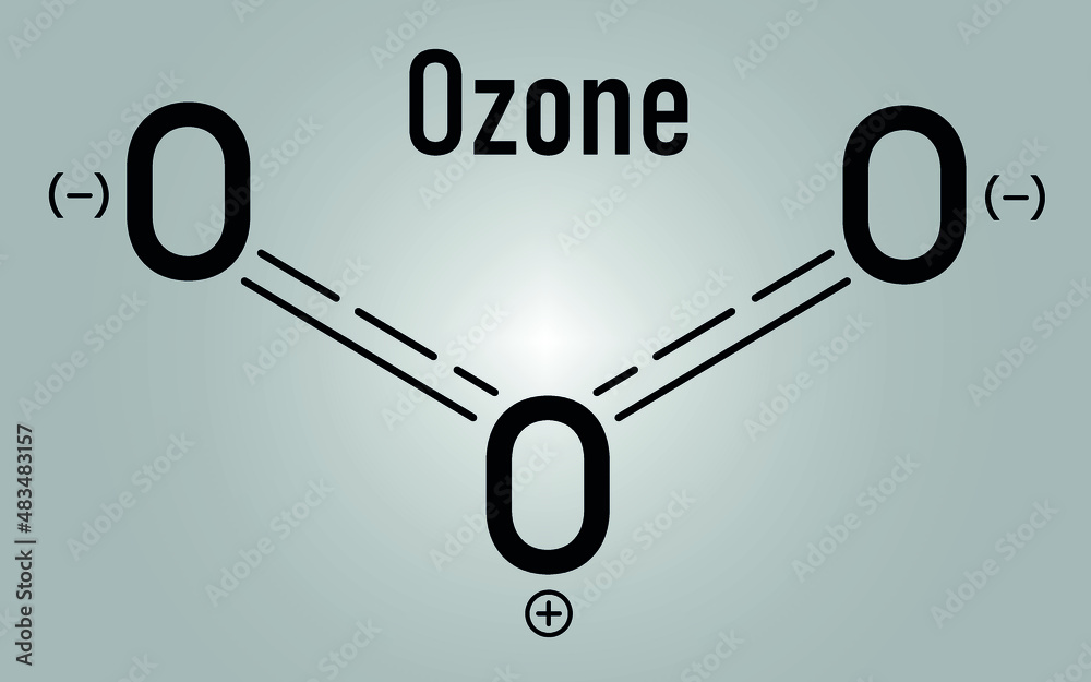 Ozone or trioxygen, O3 molecule, chemical structure. Skeletal formula ...