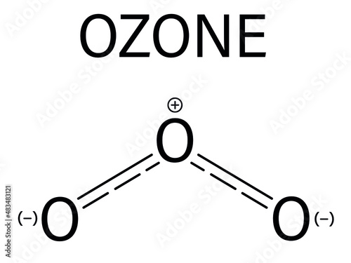 Ozone or trioxygen, O3 molecule, chemical structure. Skeletal formula.