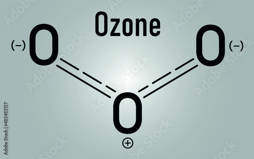 Ozone or trioxygen, O3 molecule, chemical structure. Skeletal formula.