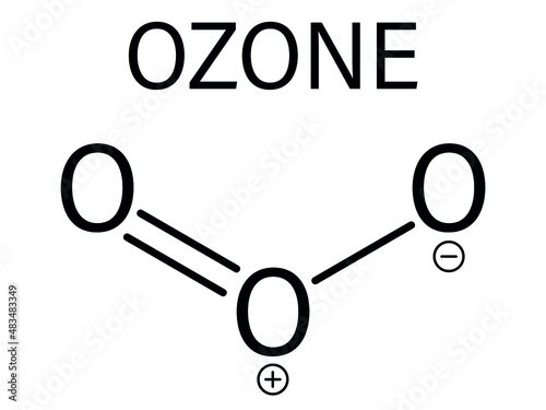 Ozone or trioxygen, O3 molecule, chemical structure. Skeletal formula.