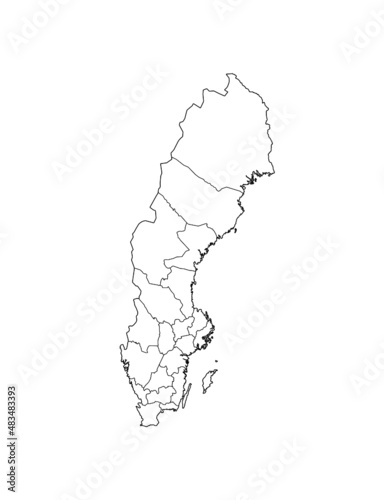 Sweden Vector Map Showing Country highlighted in White with Black Outline