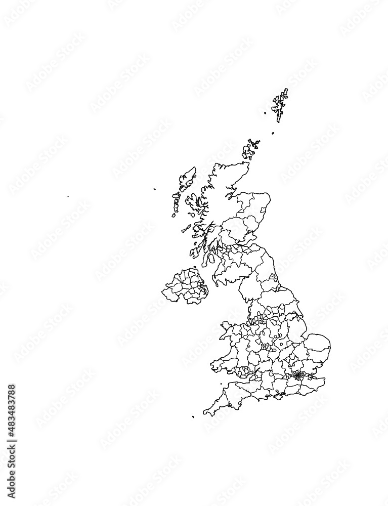 Obraz premium United Kingdom Vector Map Showing Country highlighted in White with Black Outline